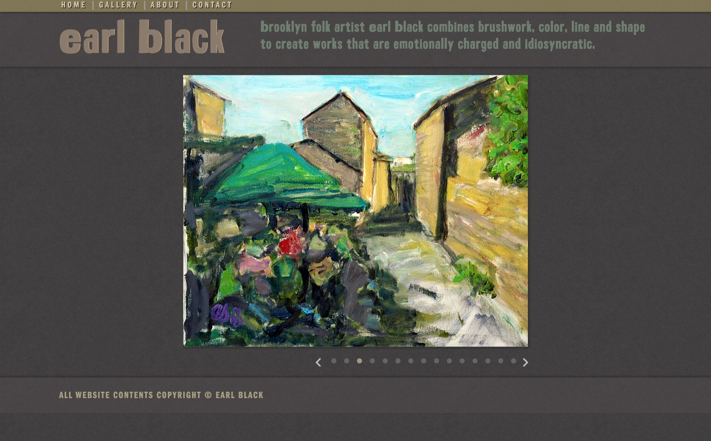 Earl Black Art website — dark-tone gallery site for Brooklyn folk artist with painting slideshow