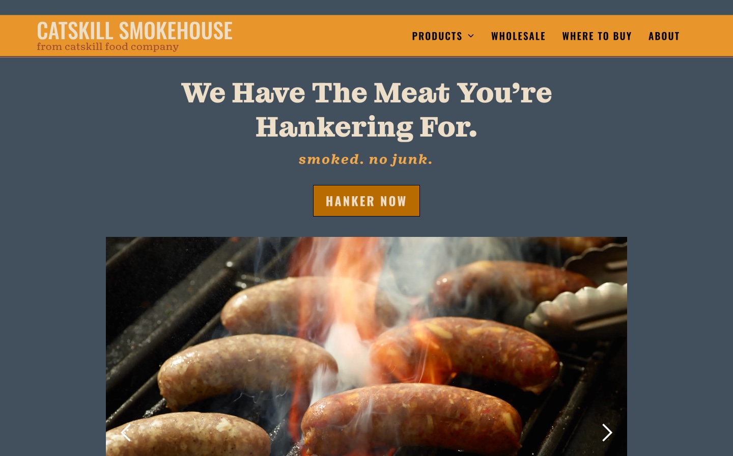 Catskill Smokehouse website — food e-commerce site with warm amber and dark slate palette